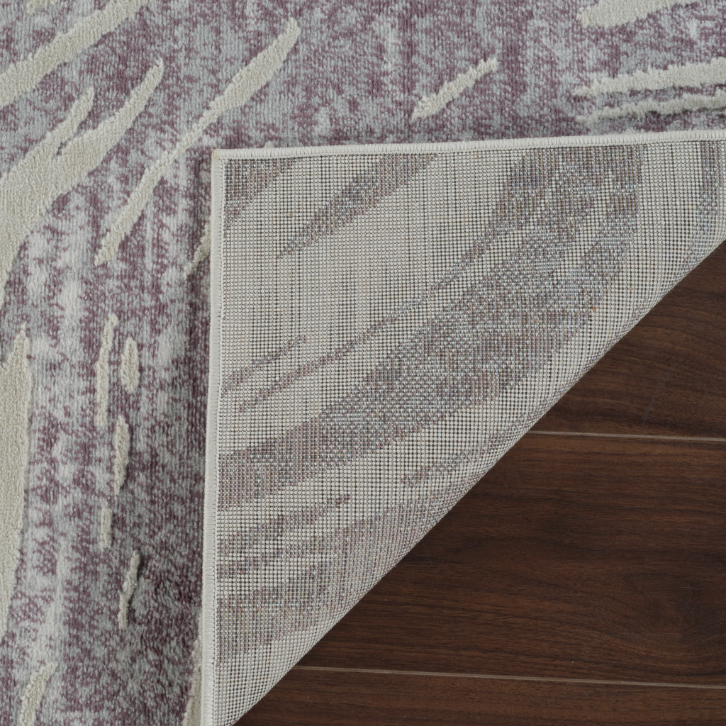 7" X 10" Beige and Purple Abstract Distressed Area Rug