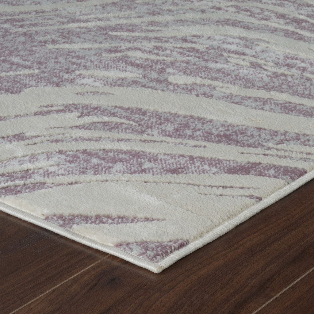 7" X 10" Beige and Purple Abstract Distressed Area Rug