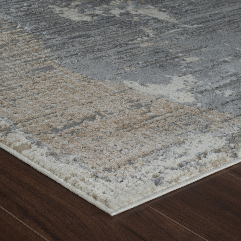 5" X 8" Gray and Cream Abstract Distressed Area Rug