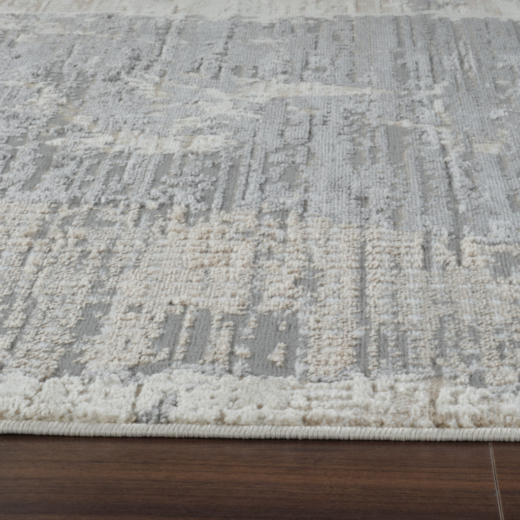 5" X 8" Gray and Cream Abstract Distressed Area Rug