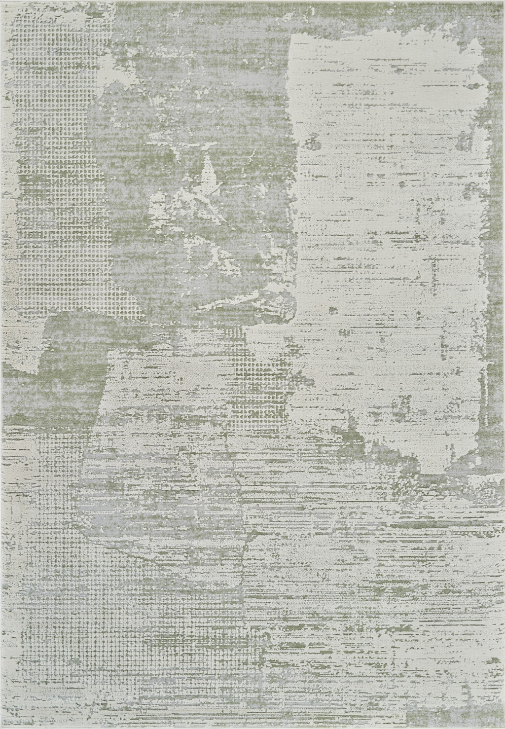 5" X 8" Beige and Green Abstract Distressed Area Rug