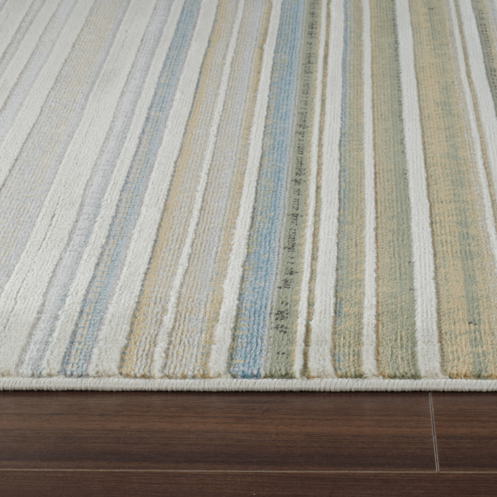 4" X 6" Beige and Blue Abstract Distressed Area Rug