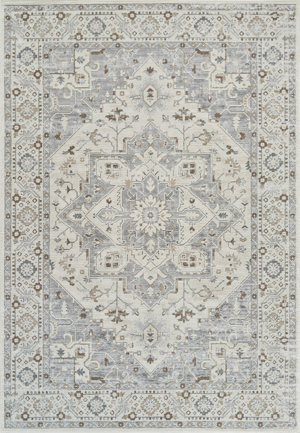 5" X 8" Gray and Beige Oriental Distressed Area Rug