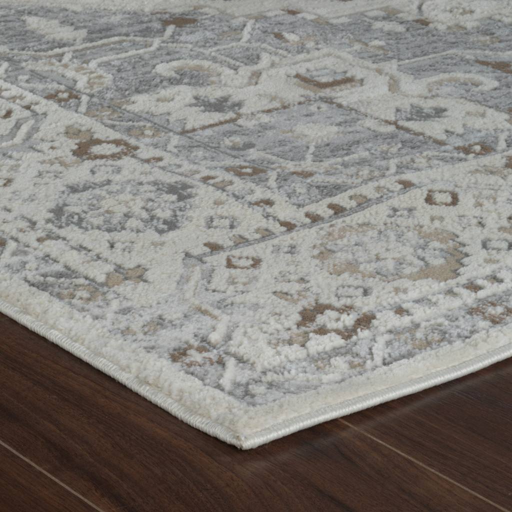 5" X 8" Gray and Beige Oriental Distressed Area Rug