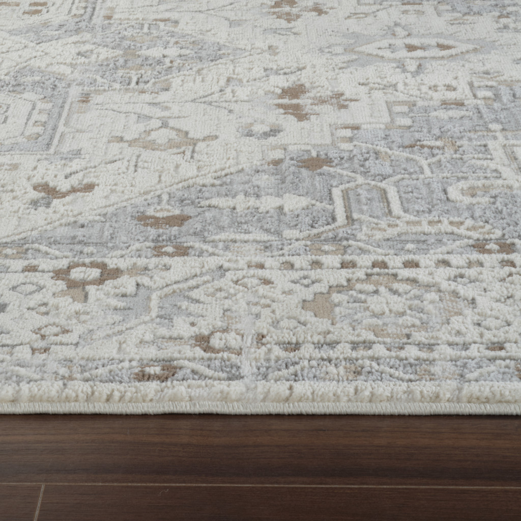 5" X 8" Gray and Beige Oriental Distressed Area Rug