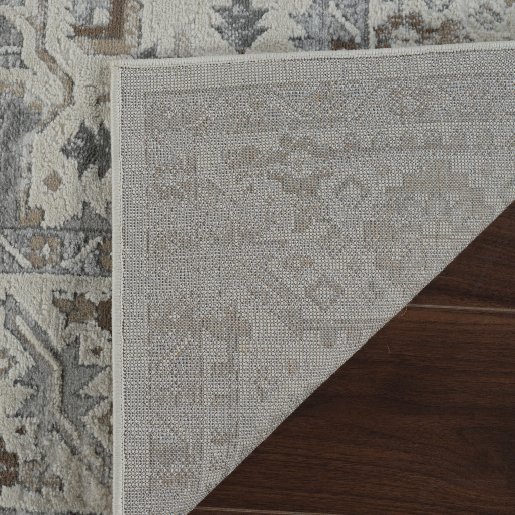 5" X 8" Gray and Beige Oriental Distressed Area Rug