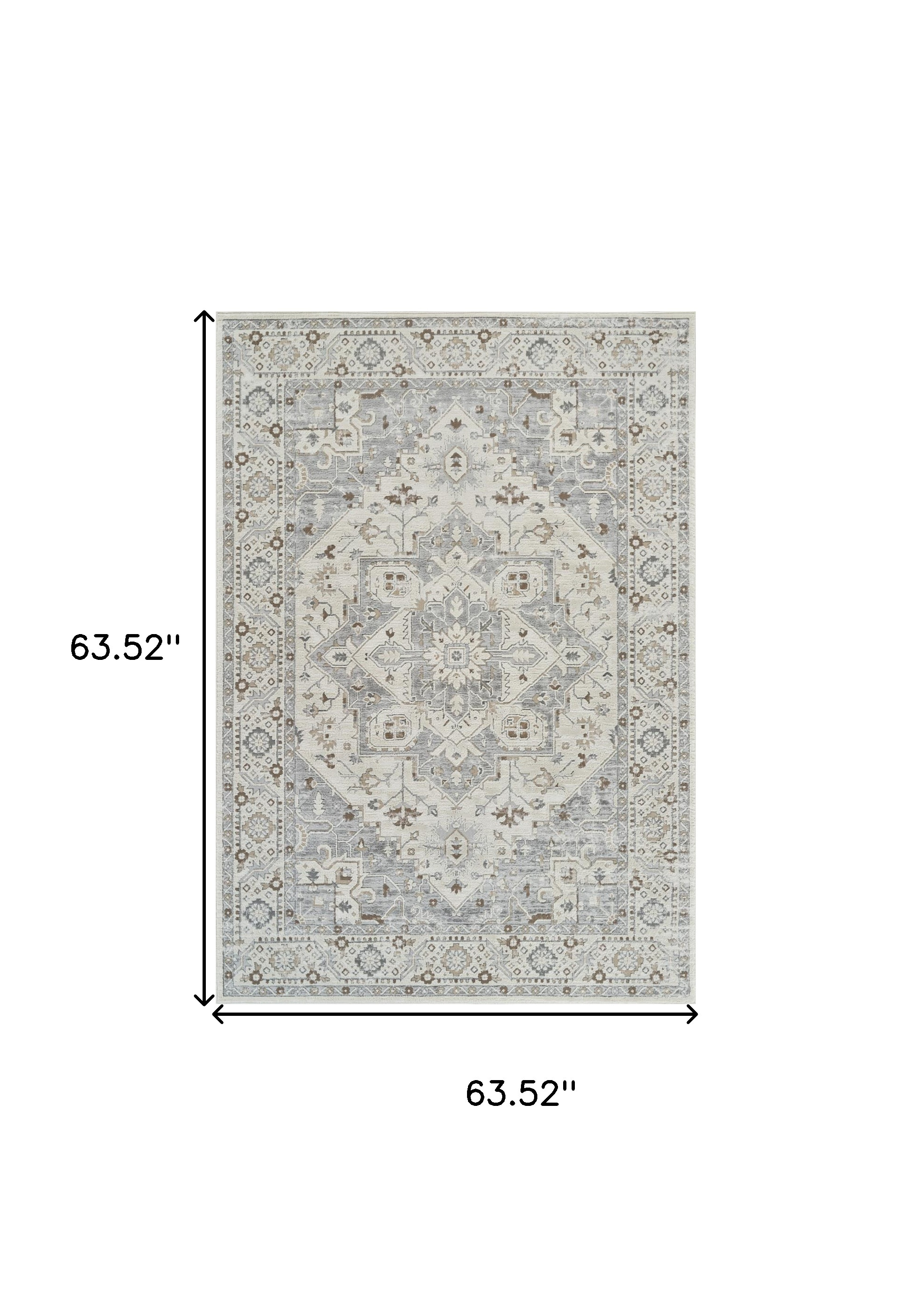5" X 8" Gray and Beige Oriental Distressed Area Rug