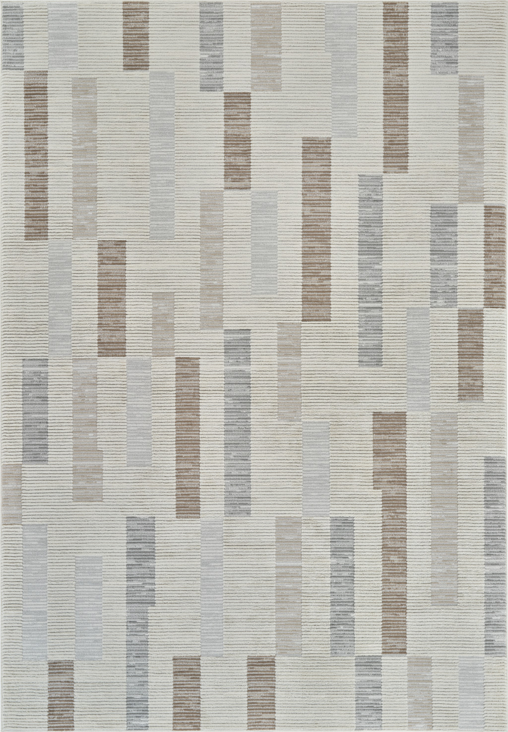 7" X 10" Beige and Brown Abstract Distressed Area Rug