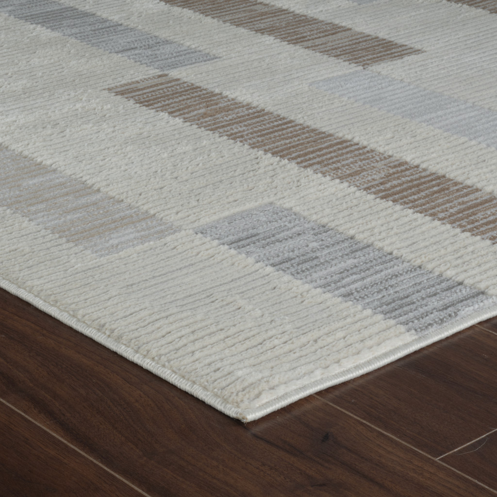 7" X 10" Beige and Brown Abstract Distressed Area Rug