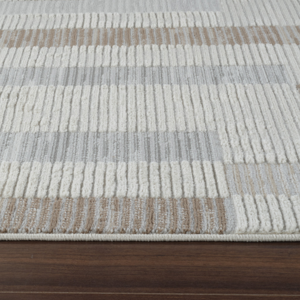 7" X 10" Beige and Brown Abstract Distressed Area Rug