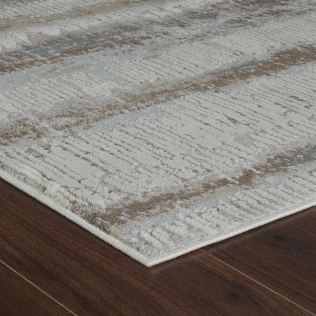 4" X 6" Beige and Brown Abstract Non Skid Area Rug