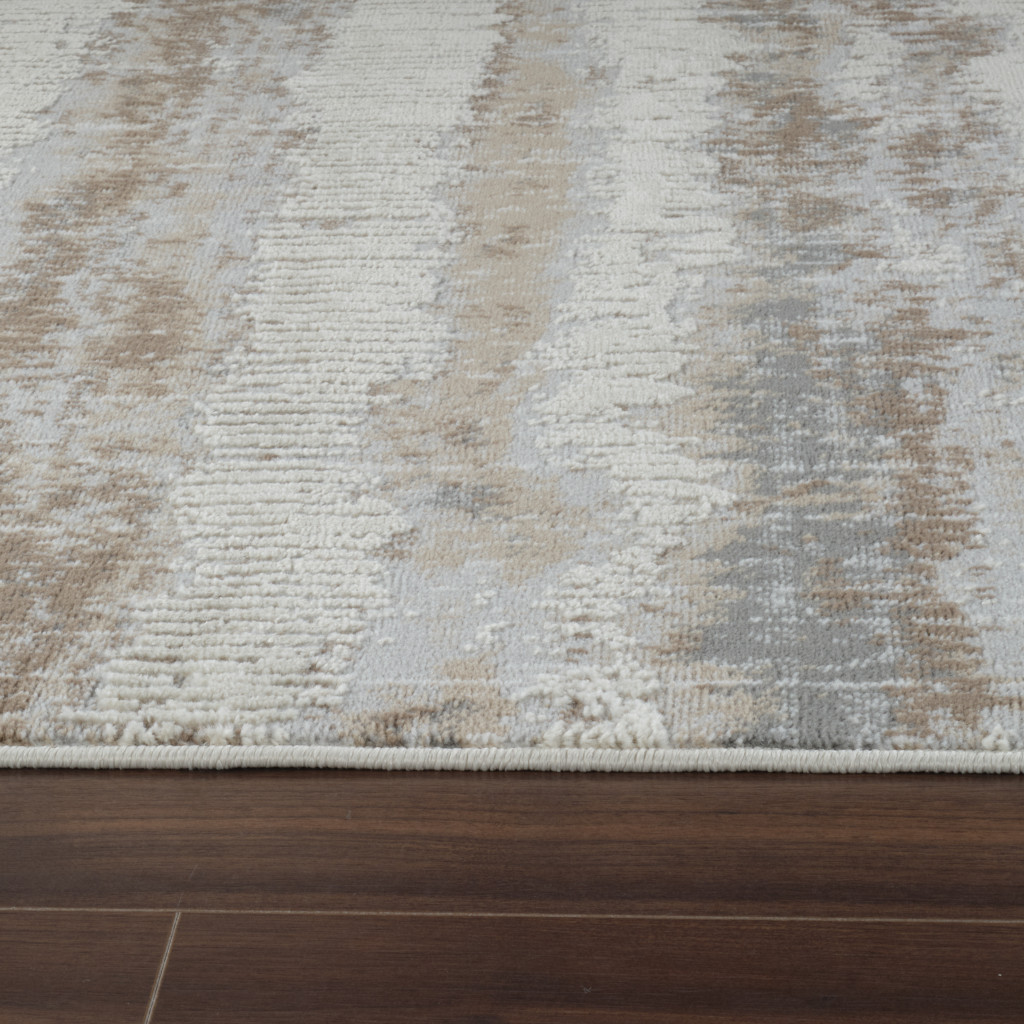 4" X 6" Beige and Brown Abstract Non Skid Area Rug