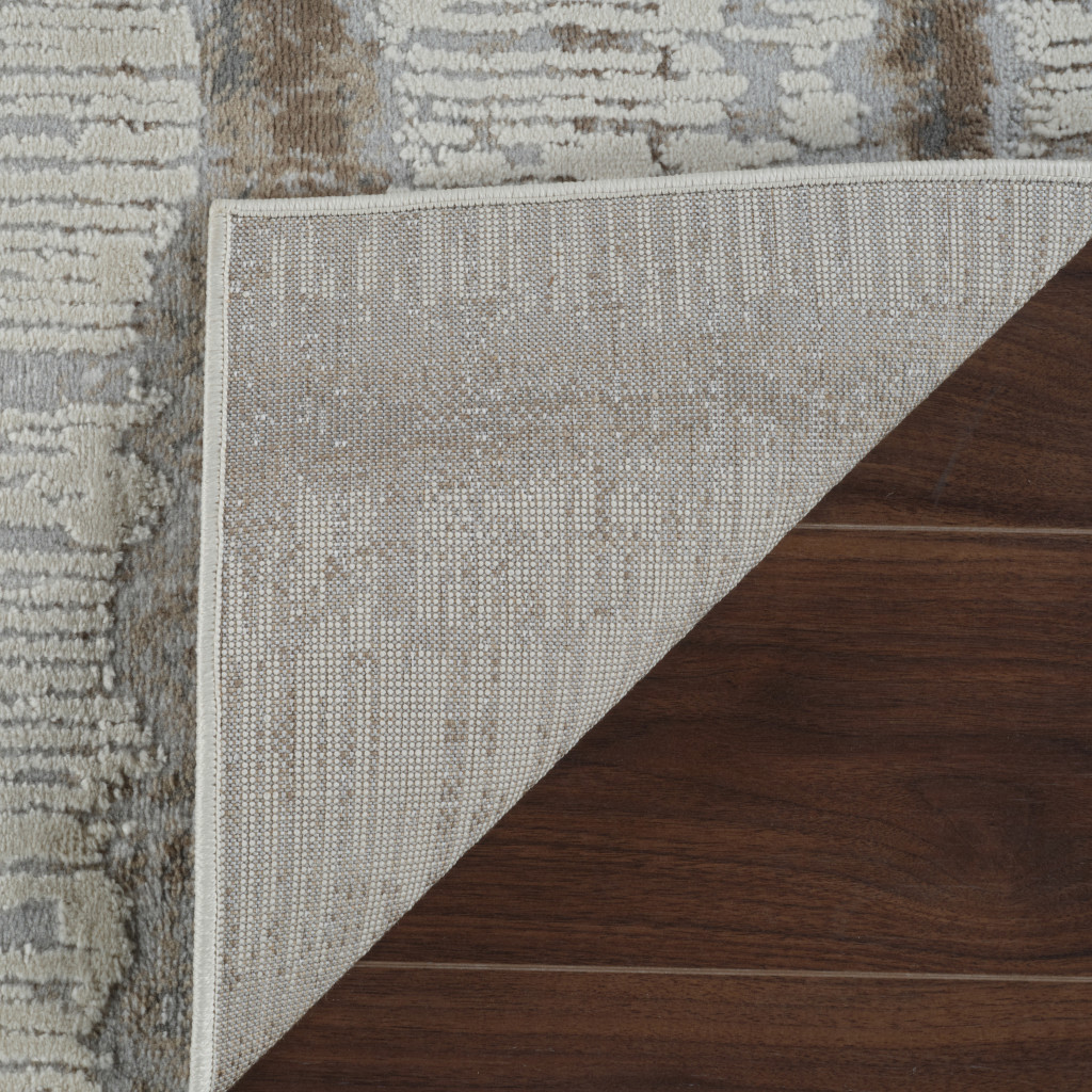 4" X 6" Beige and Brown Abstract Non Skid Area Rug