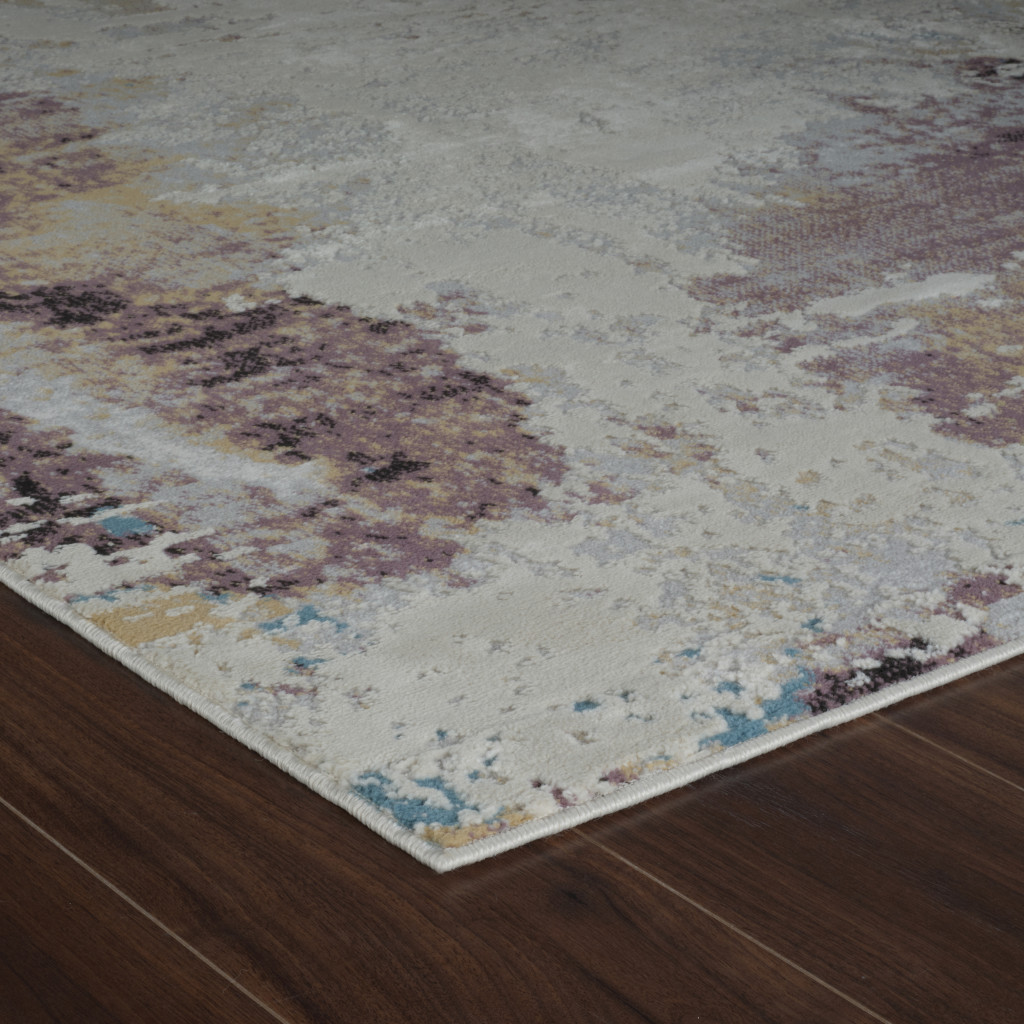 4" X 6" Beige and Blue Abstract Distressed Area Rug