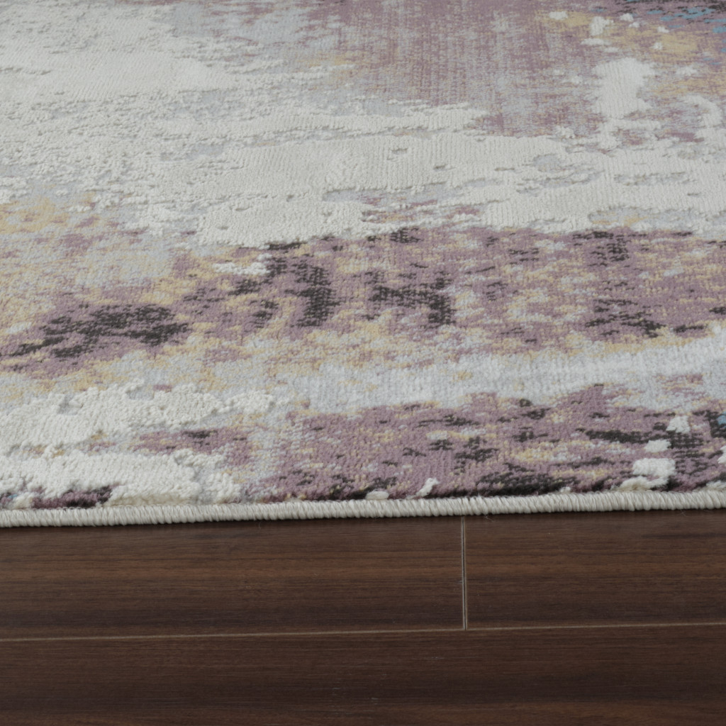 4" X 6" Beige and Blue Abstract Distressed Area Rug