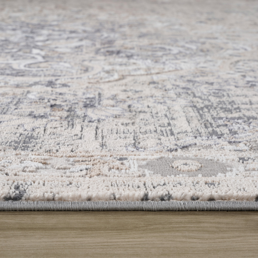 4" X 6" Gray and Beige Oriental Distressed Area Rug