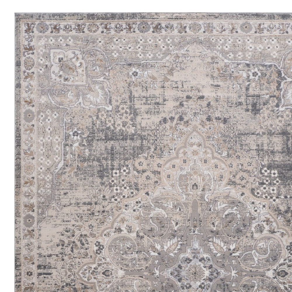 4" X 6" Gray and Beige Oriental Distressed Area Rug