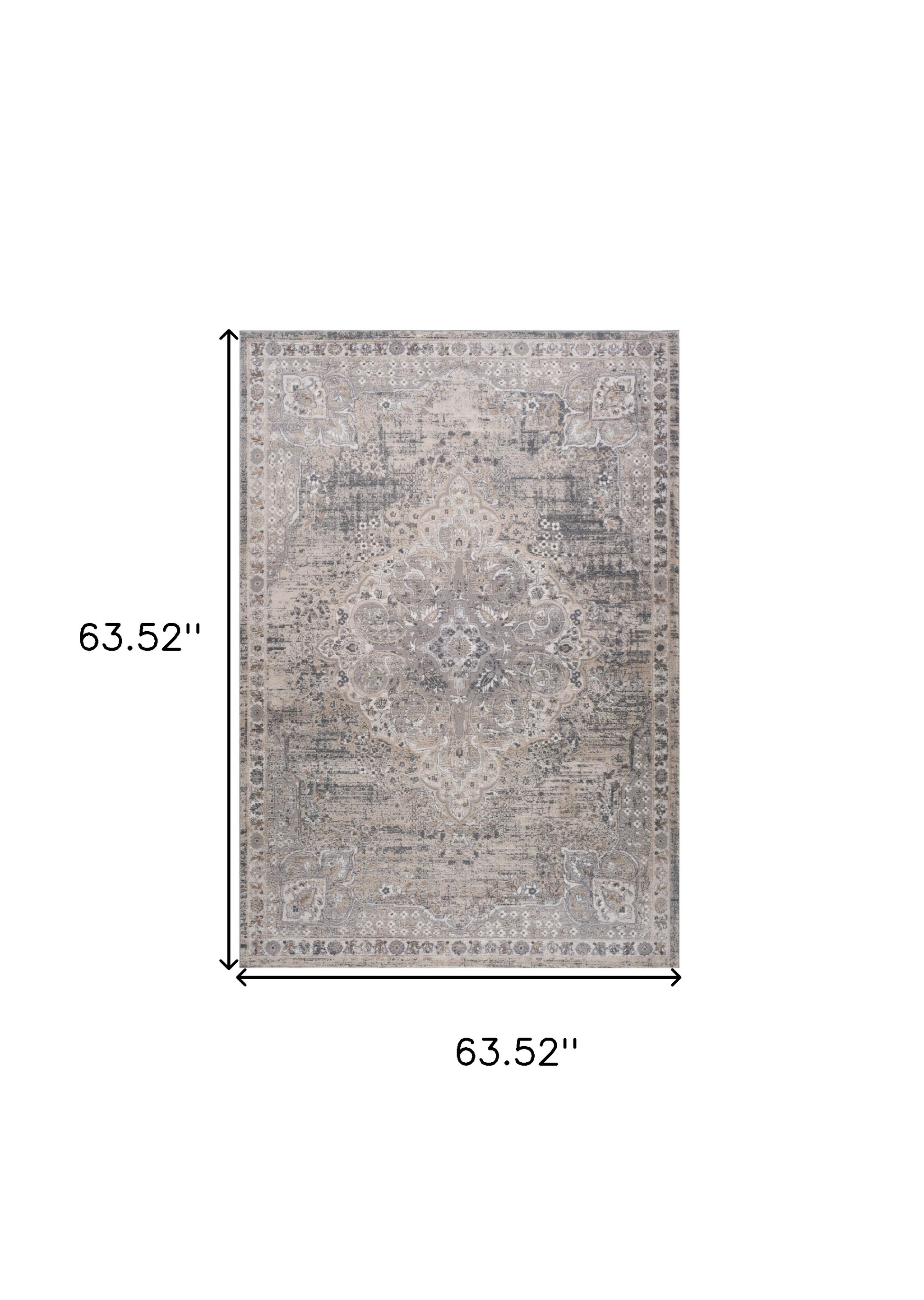 5" X 8" Gray and Beige Oriental Distressed Area Rug