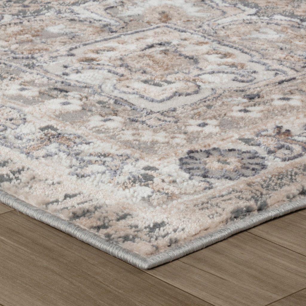 5" X 8" Gray and Beige Oriental Distressed Area Rug