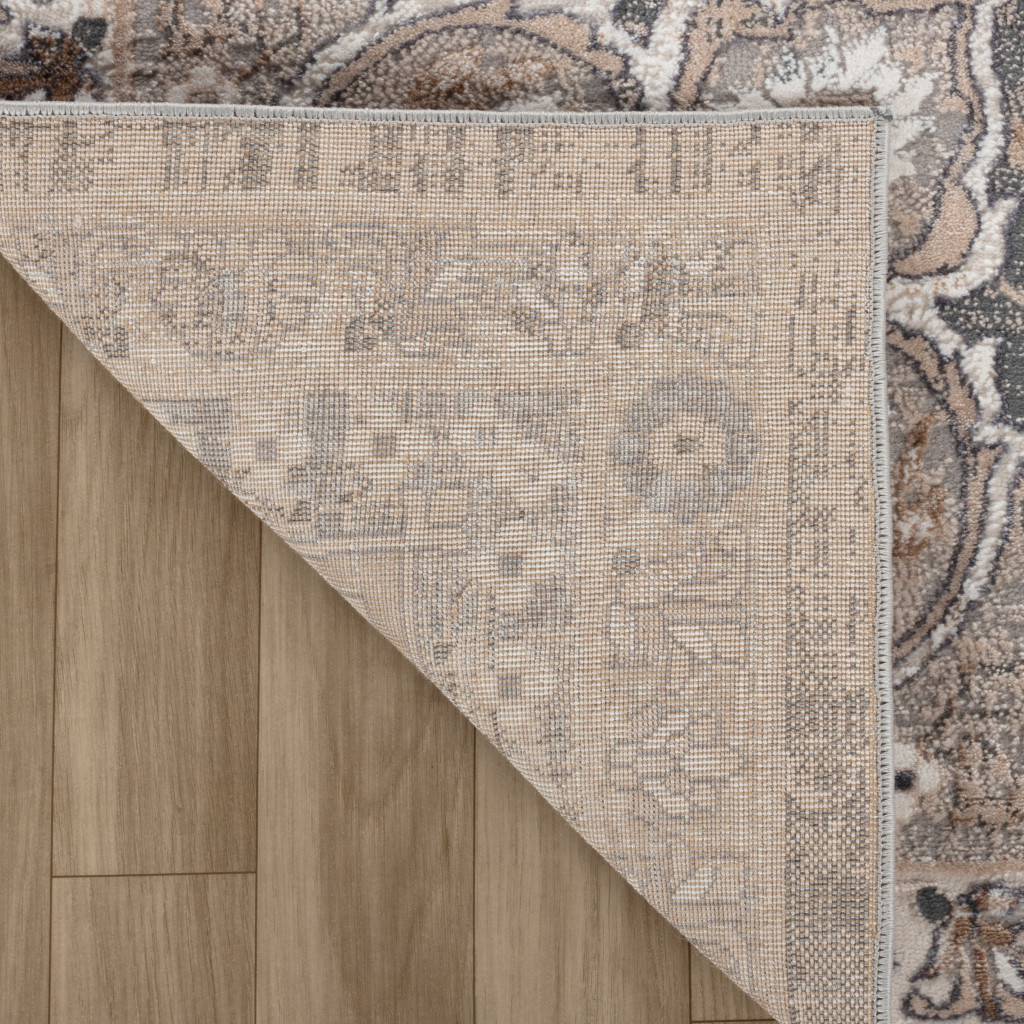 5" X 8" Gray and Beige Oriental Distressed Area Rug