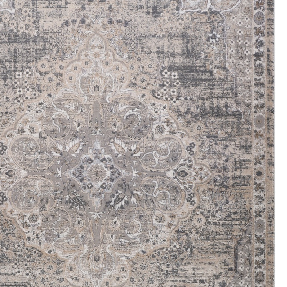5" X 8" Gray and Beige Oriental Distressed Area Rug