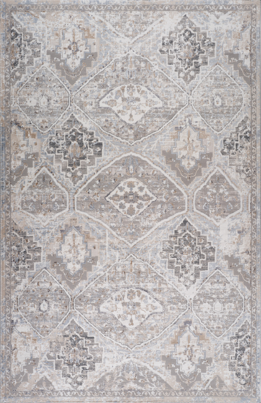 4" X 6" Blue and Gray Oriental Distressed Area Rug