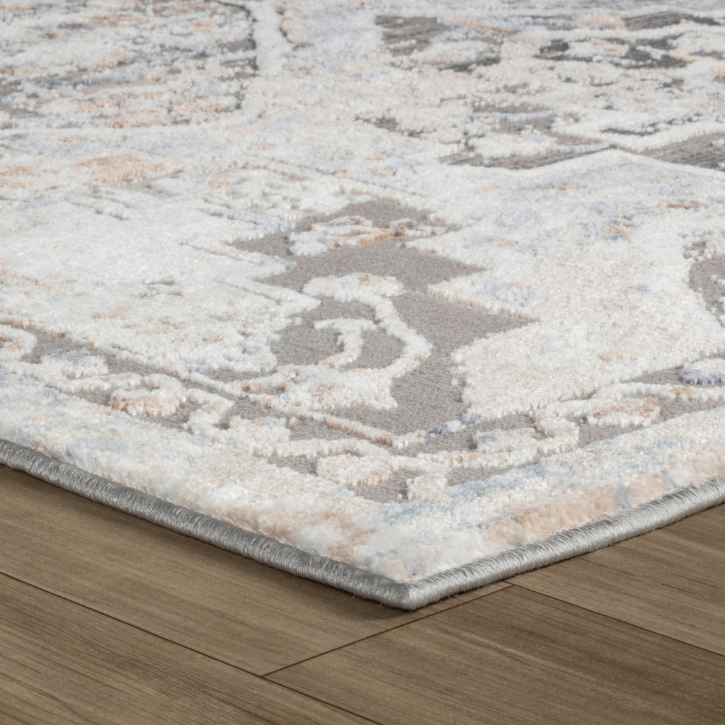 4" X 6" Blue and Gray Oriental Distressed Area Rug