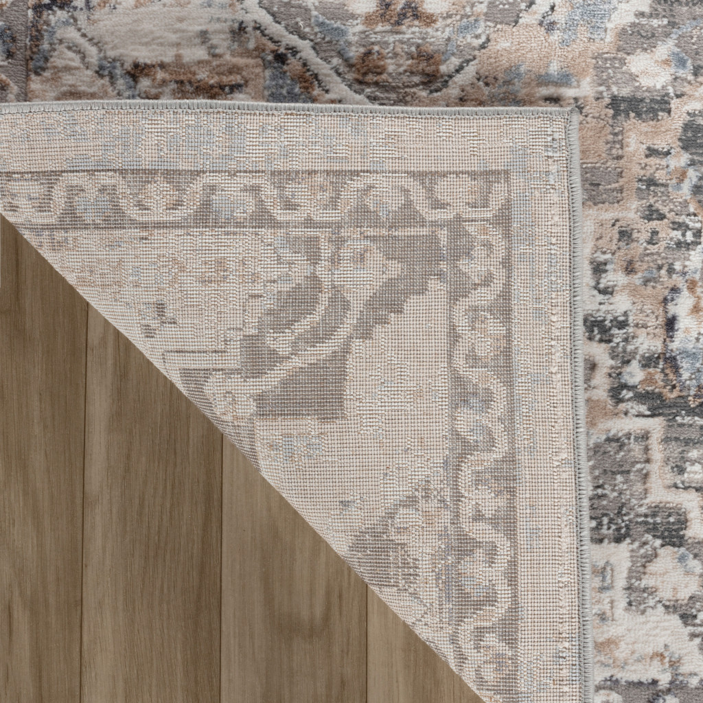 4" X 6" Blue and Gray Oriental Distressed Area Rug