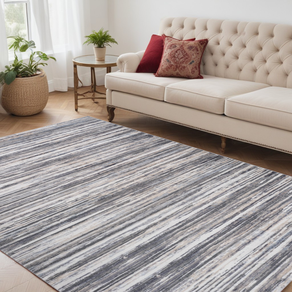 5" X 8" Blue and Gray Abstract Distressed Area Rug