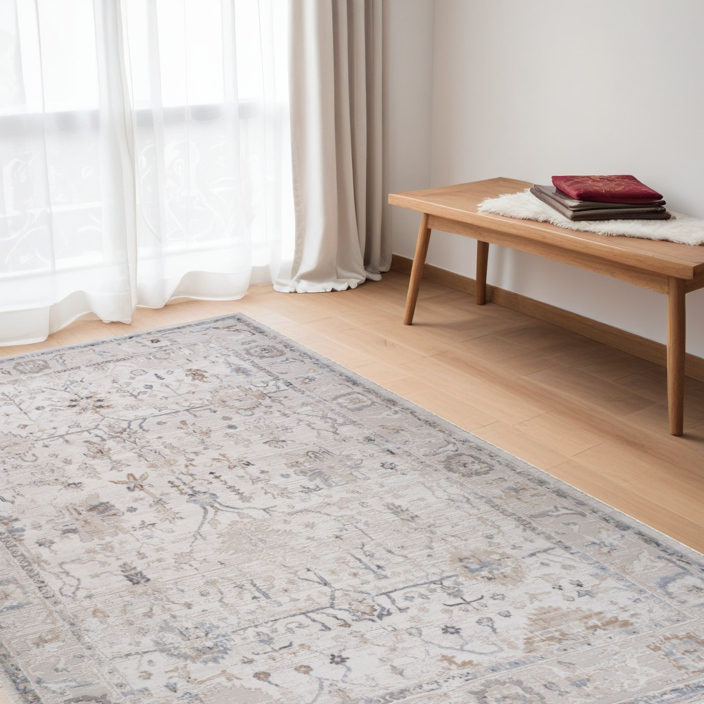 5" X 8" Beige and Ivory Abstract Distressed Area Rug