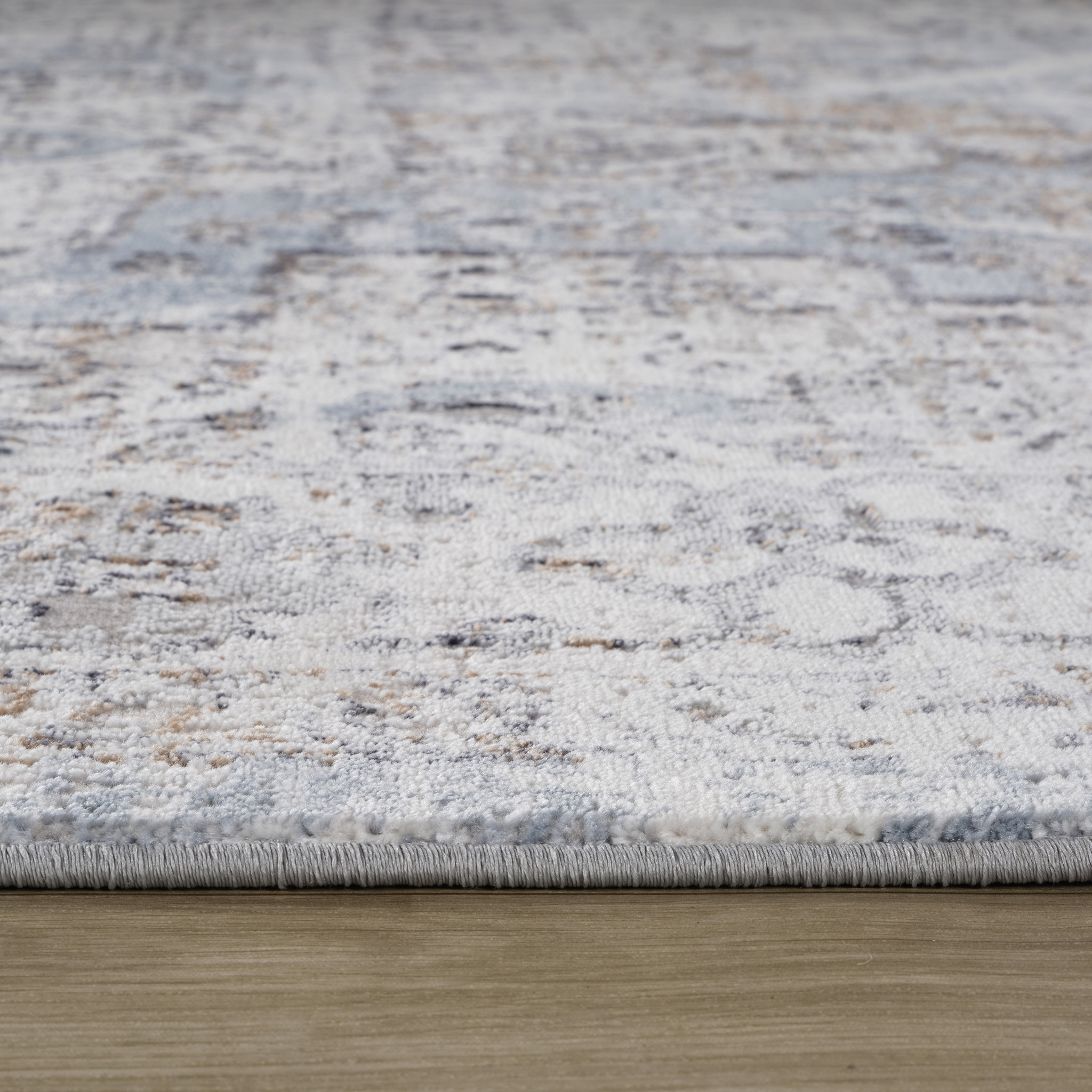 4" X 6" Blue and Gray Abstract Distressed Area Rug
