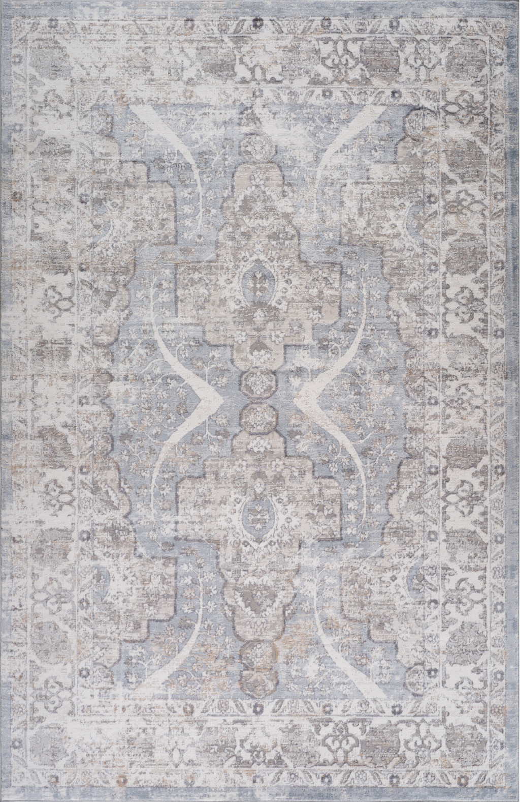 5" X 8" Blue and Gray Abstract Distressed Area Rug