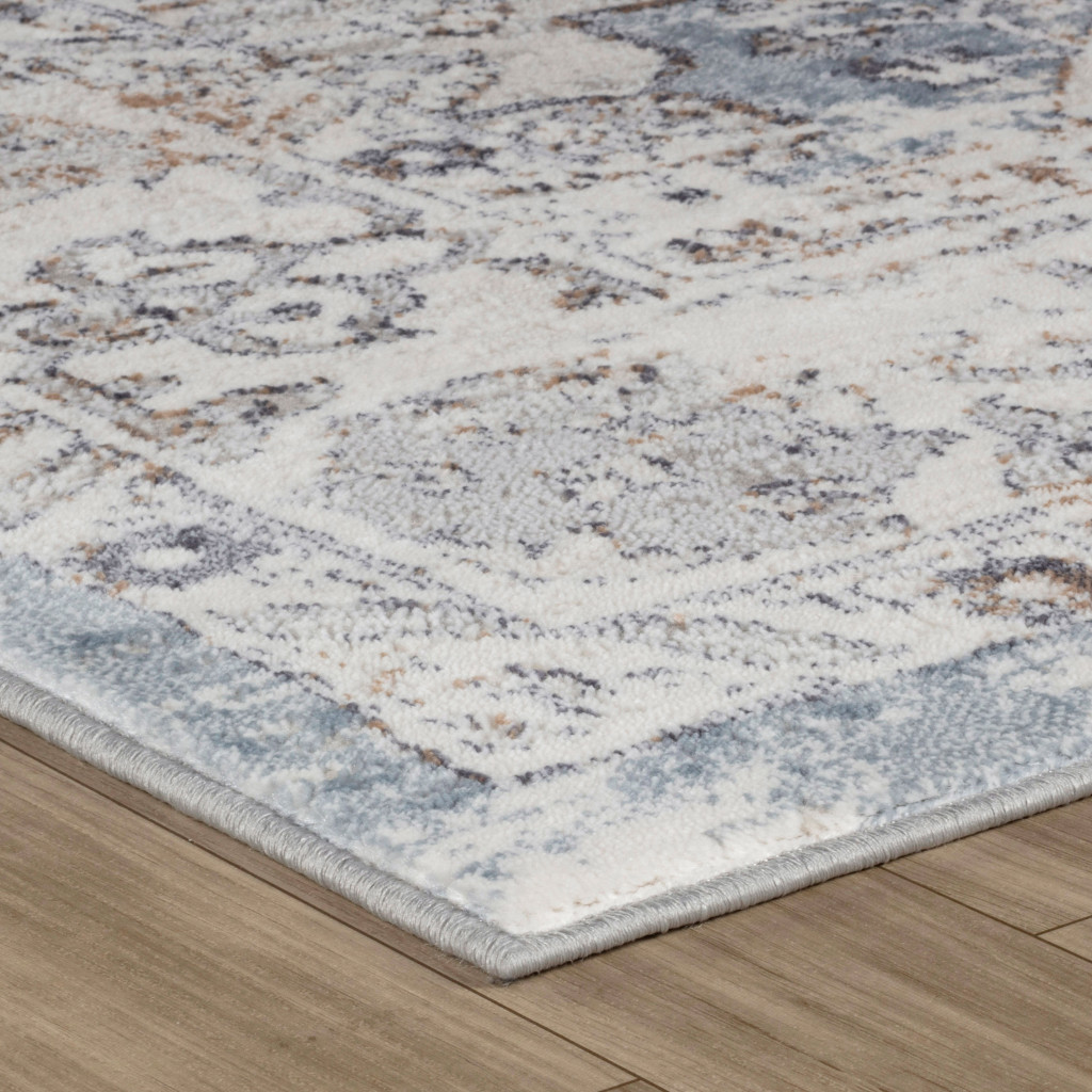 5" X 8" Blue and Gray Abstract Distressed Area Rug