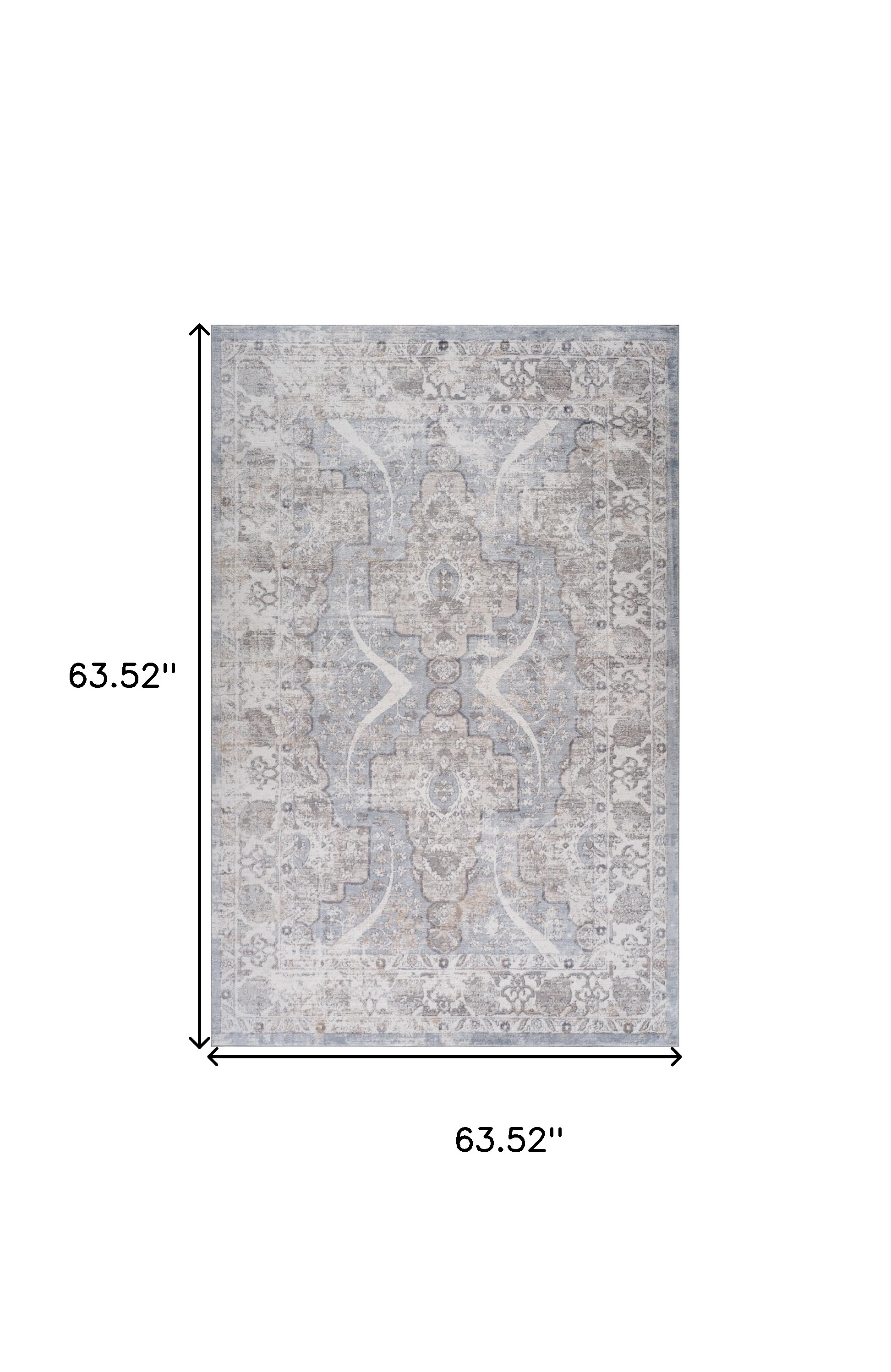 5" X 8" Blue and Gray Abstract Distressed Area Rug