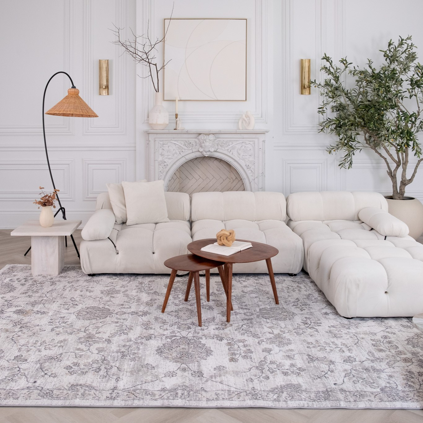 4" X 6" Beige and Gray Floral Distressed Area Rug