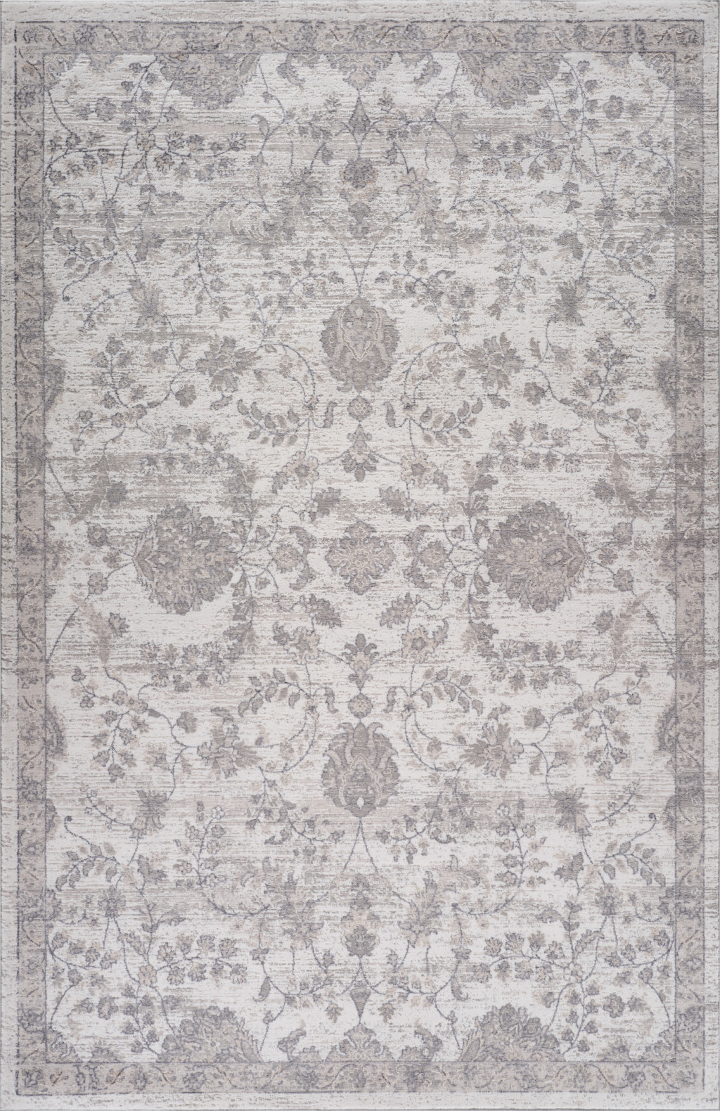 4" X 6" Beige and Gray Floral Distressed Area Rug