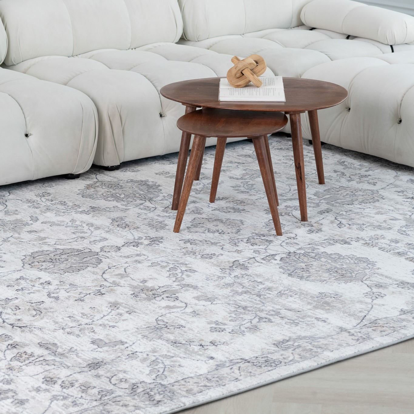 4" X 6" Beige and Gray Floral Distressed Area Rug