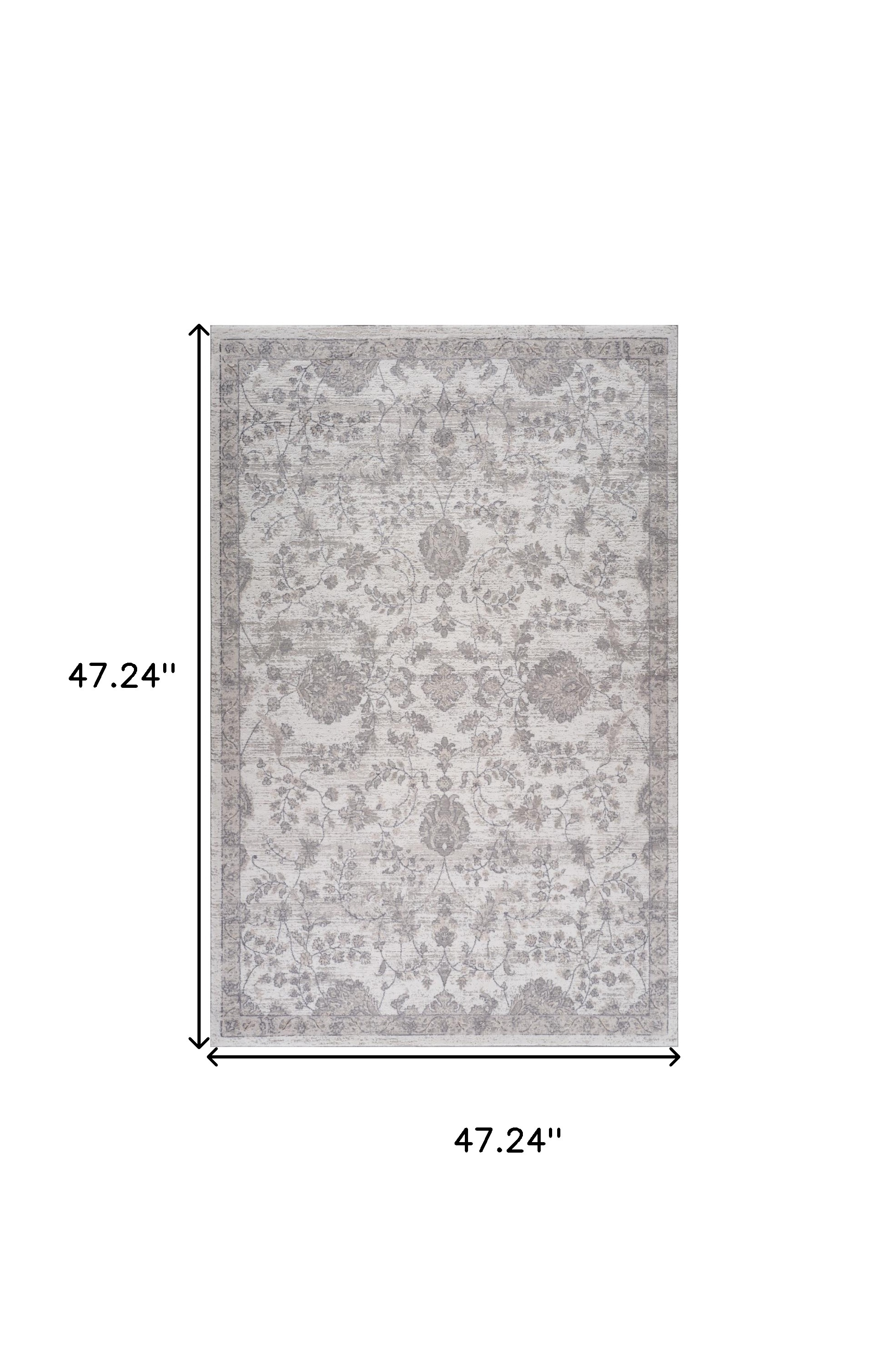 4" X 6" Beige and Gray Floral Distressed Area Rug