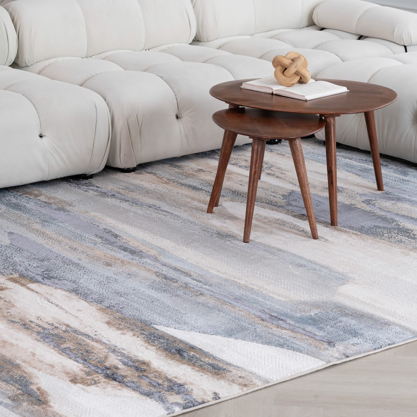4" X 6" Blue and Beige Abstract Distressed Area Rug