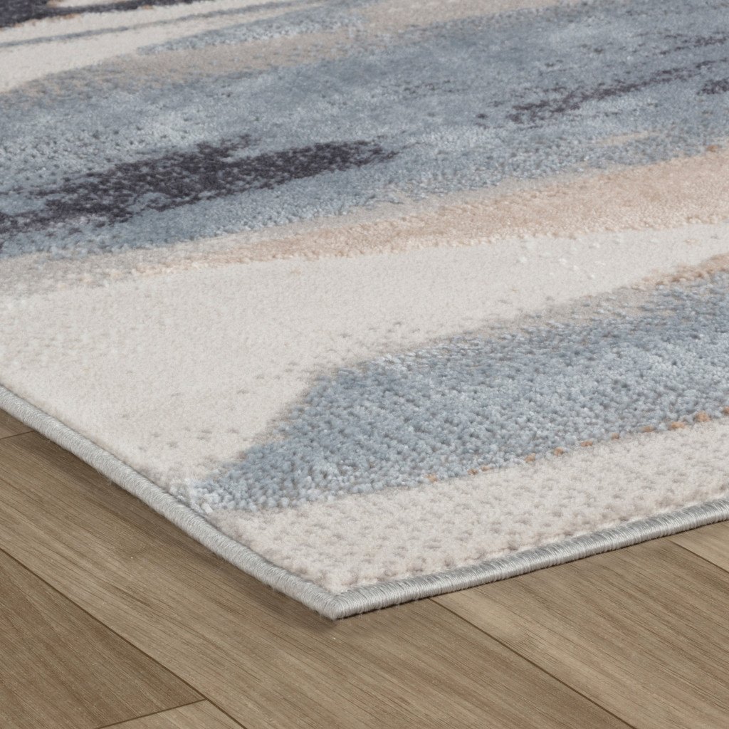 4" X 6" Blue and Beige Abstract Distressed Area Rug