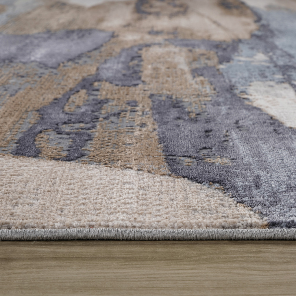 4" X 6" Blue and Beige Abstract Distressed Area Rug