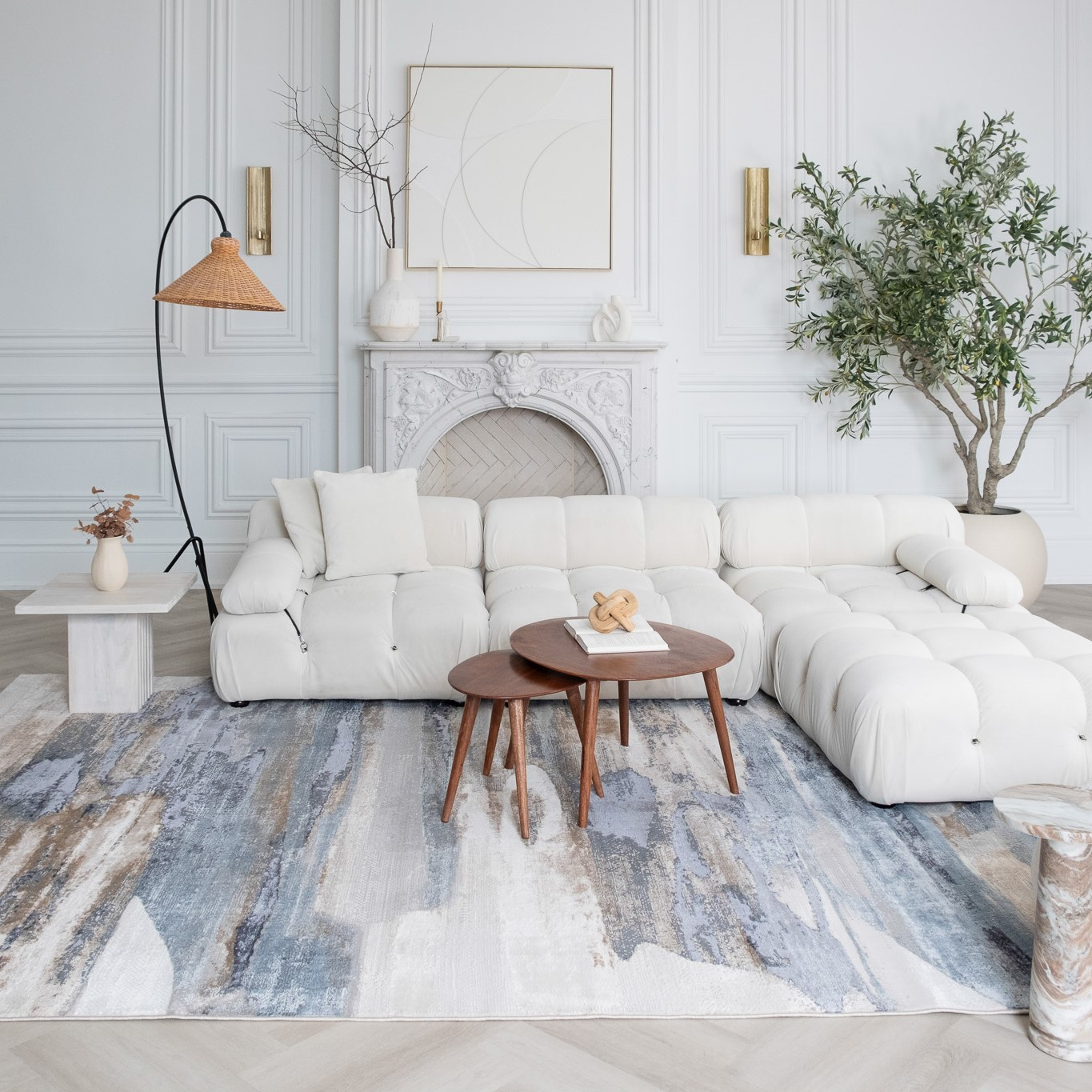 4" X 6" Blue and Beige Abstract Distressed Area Rug