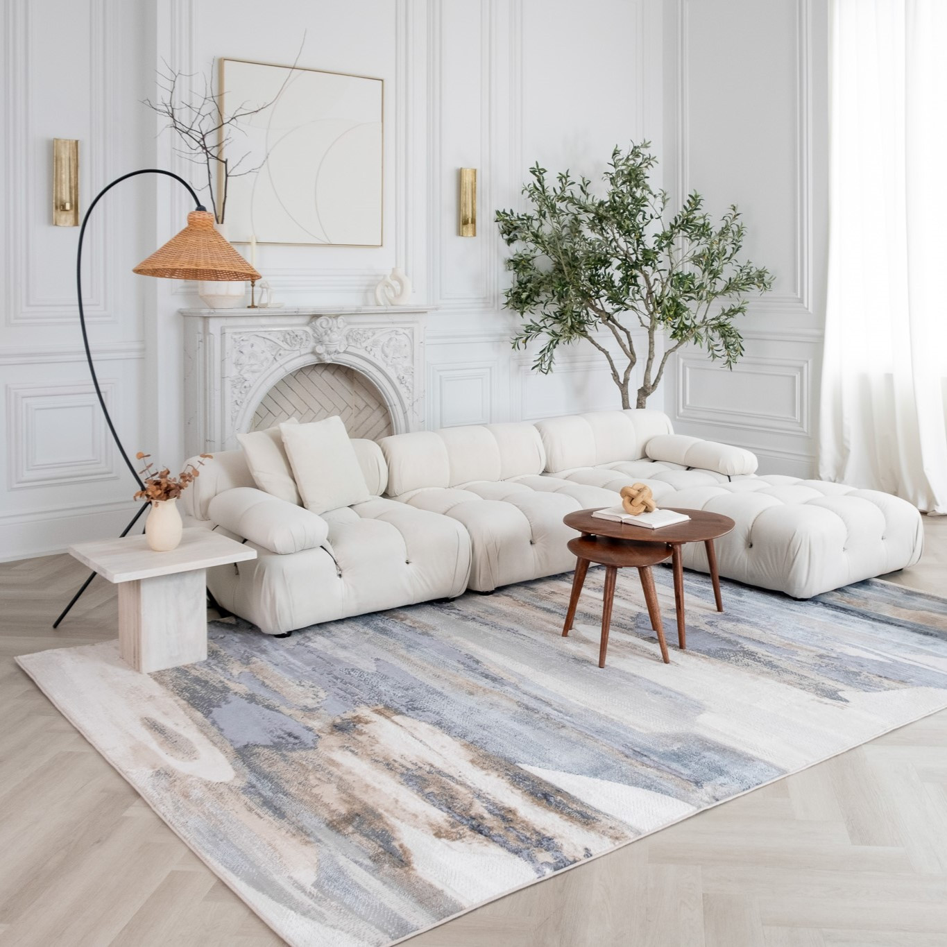 4" X 6" Blue and Beige Abstract Distressed Area Rug