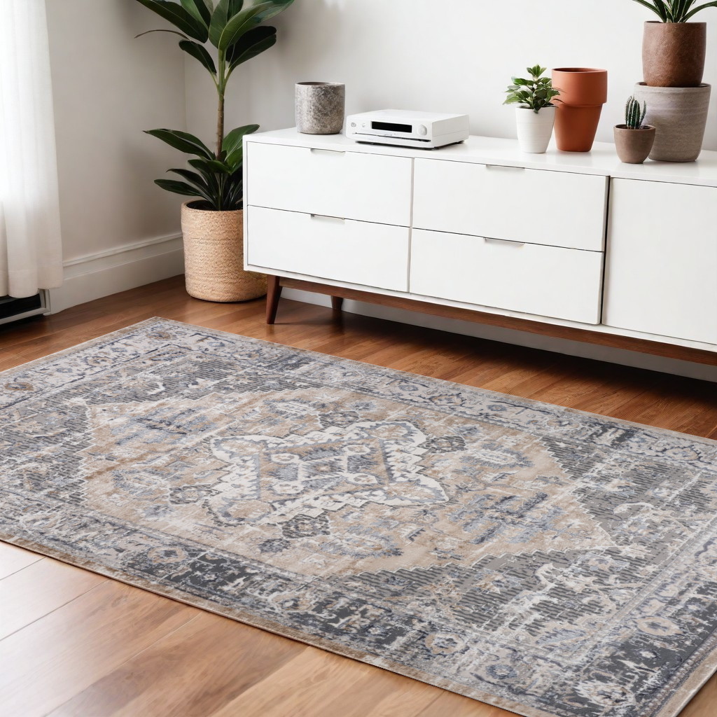 4" X 6" Gray and Brown Oriental Distressed Area Rug
