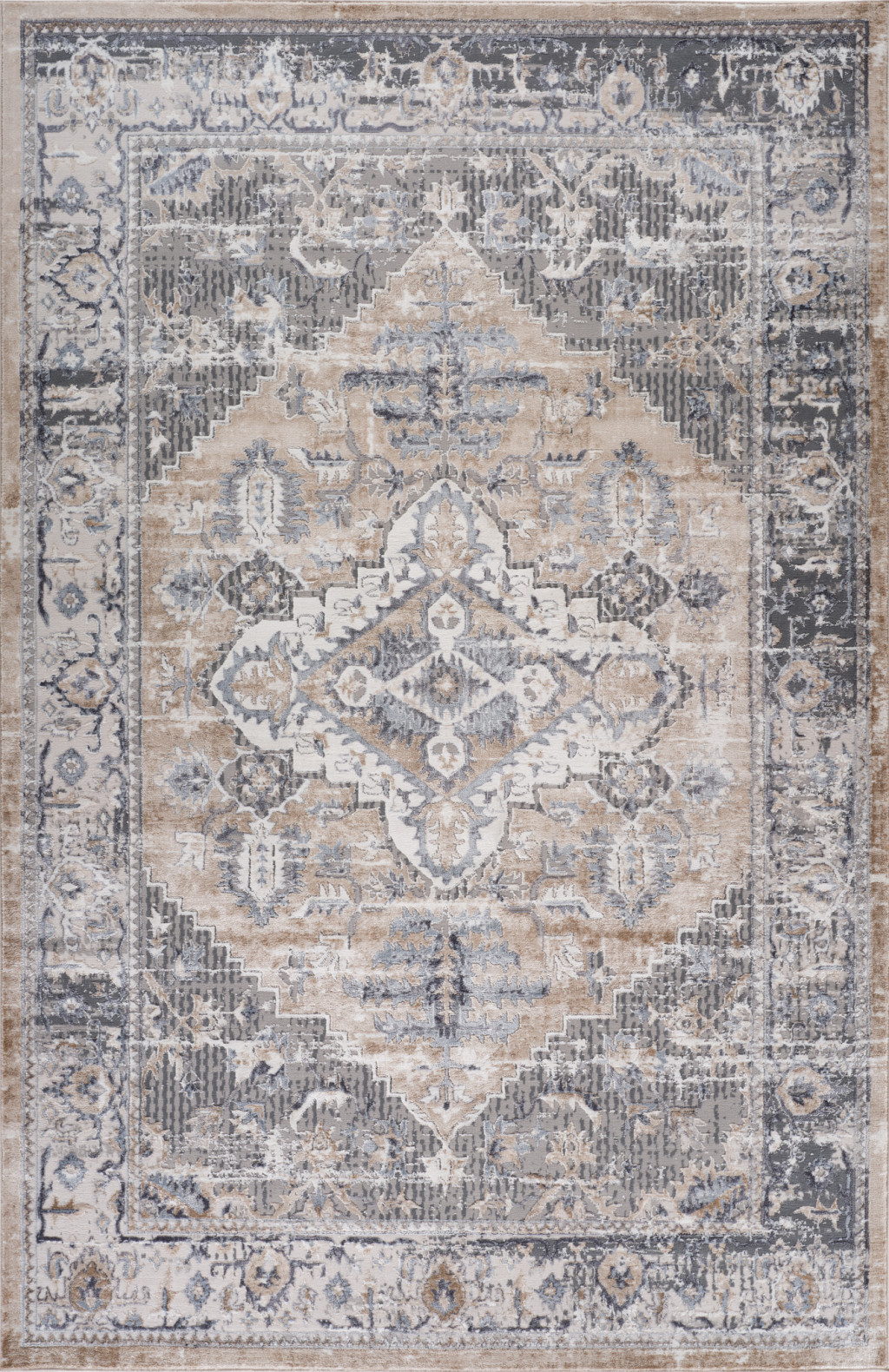 5" X 8" Gray and Brown Oriental Distressed Area Rug