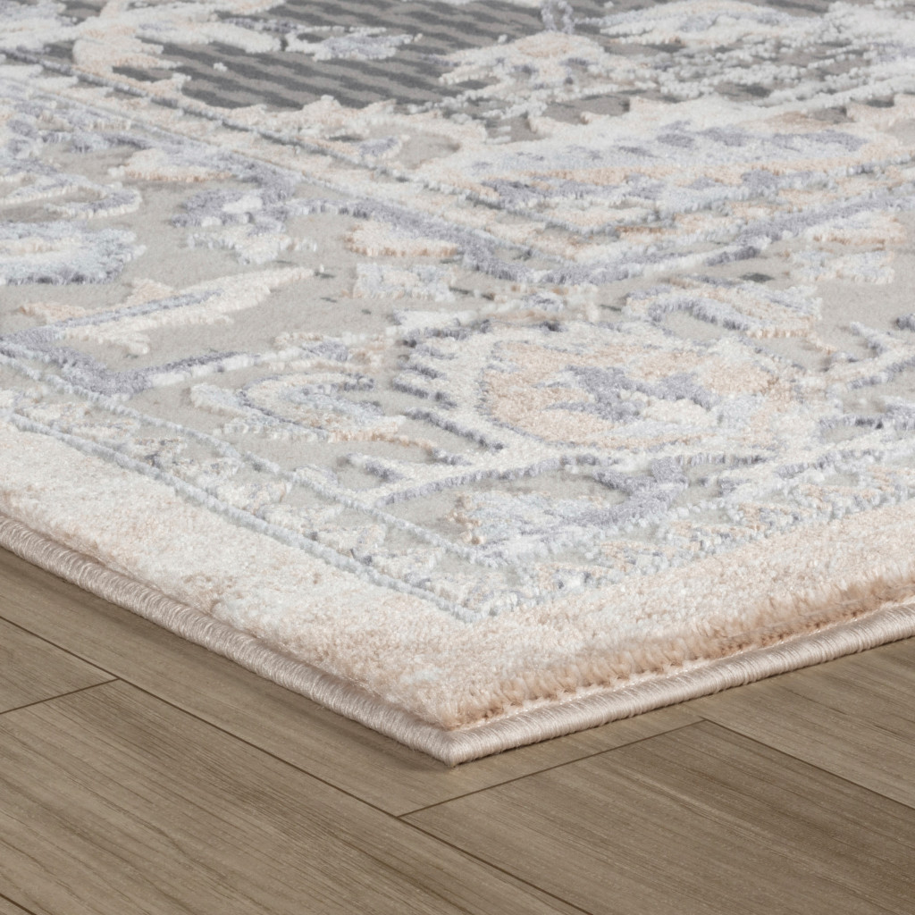 5" X 8" Gray and Brown Oriental Distressed Area Rug
