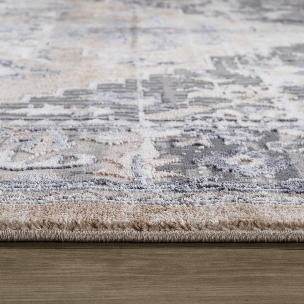 5" X 8" Gray and Brown Oriental Distressed Area Rug