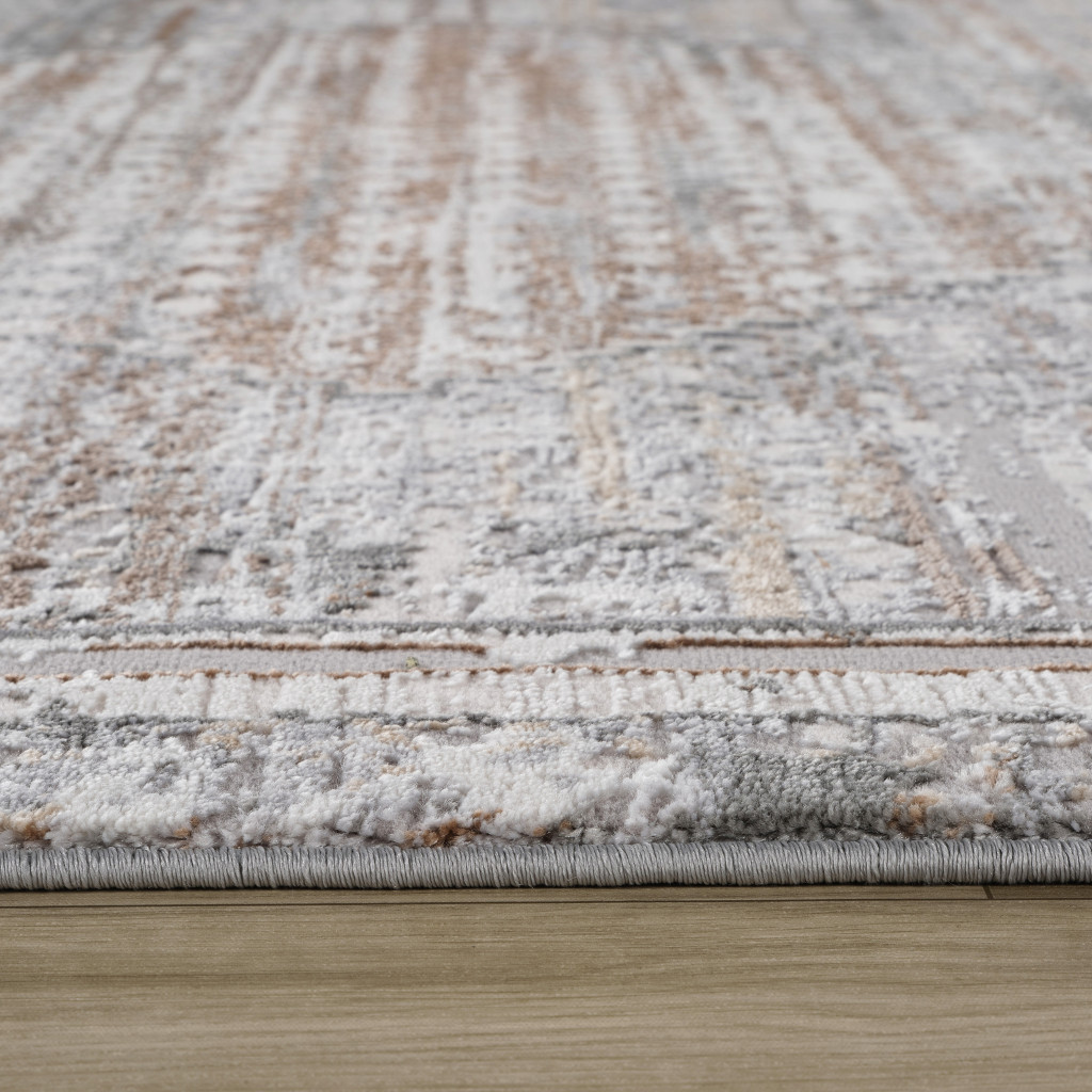 4" X 6" Gray and Brown Abstract Distressed Area Rug