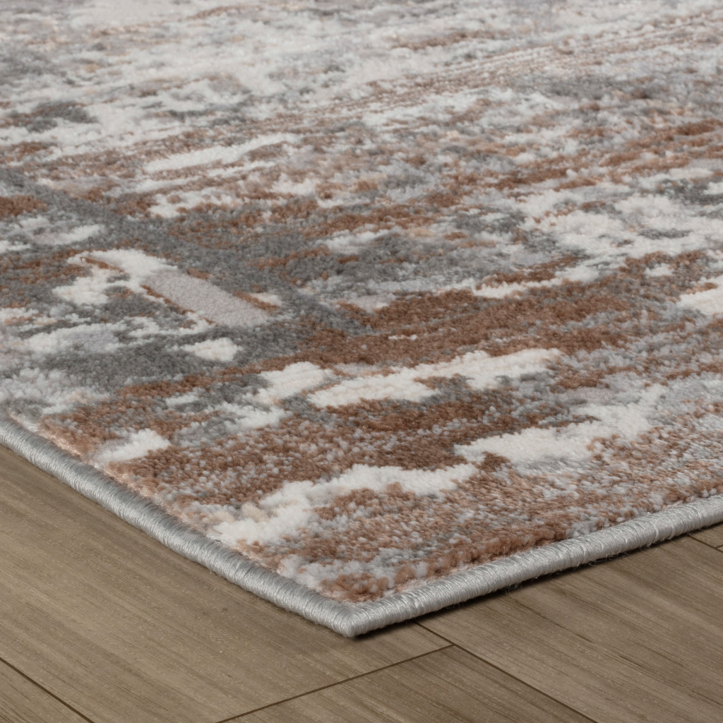 5" X 8" Gray and Brown Abstract Distressed Area Rug