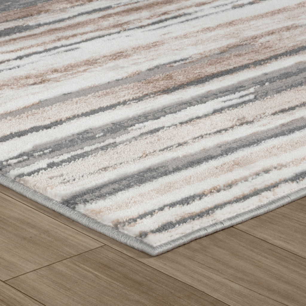 5" X 8" Beige and Gray Abstract Worn Faded Area Rug